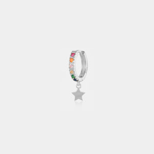 Rainbow star silver huggie