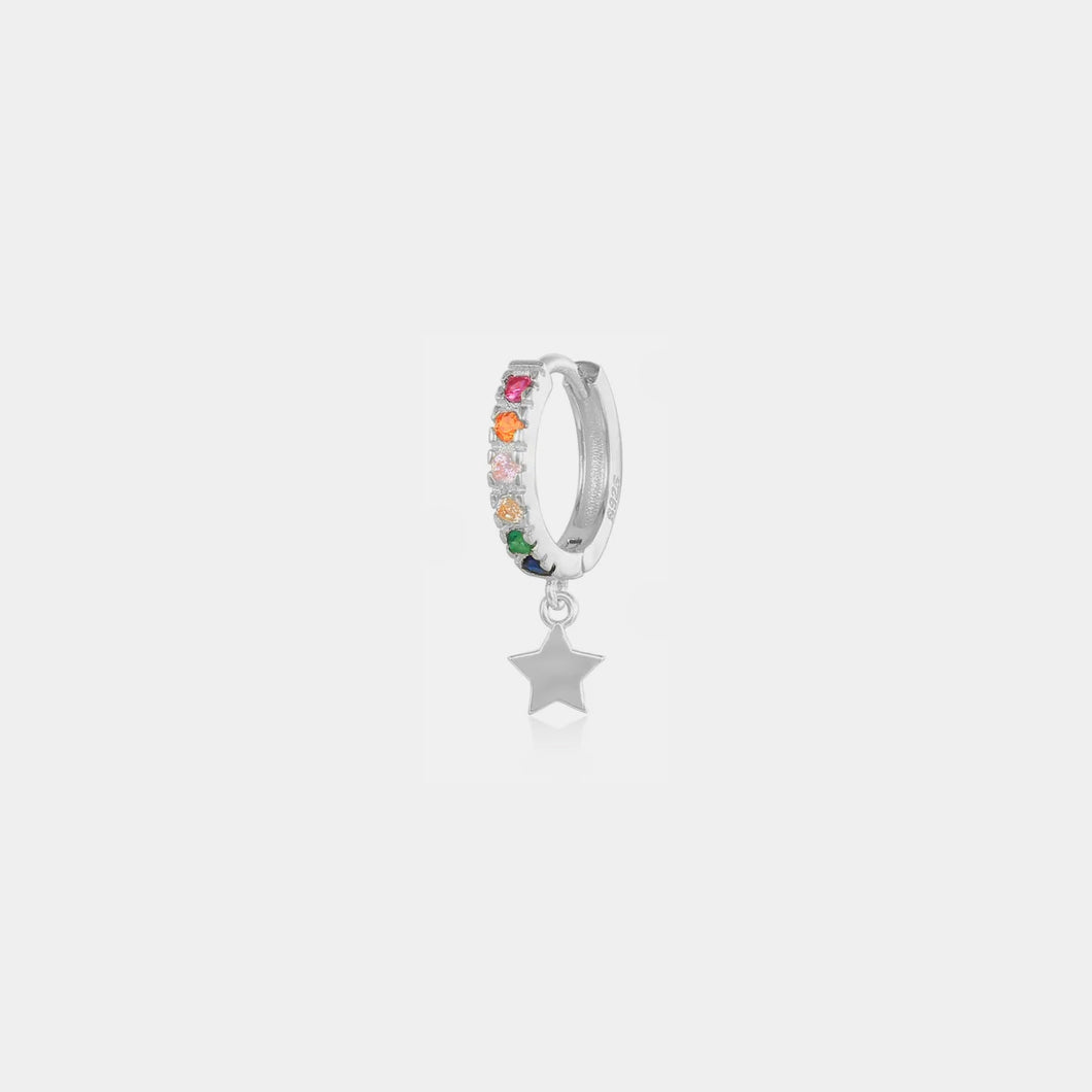 Rainbow star silver huggie